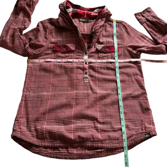 Women's PrAna Red White Anja Plaid Long Sleeve Button‎ Cuff Hooded Popover Top M - Picture 9 of 9